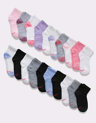#ad Hanes Ankle Socks 20 Pack Girls Lightweight Soft Stretch Assorted Colors sz S L