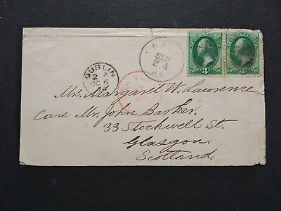 #ad RPO: O amp; LC RR 1874 3c Banknote Pair Cover to Scotland New York Railroad