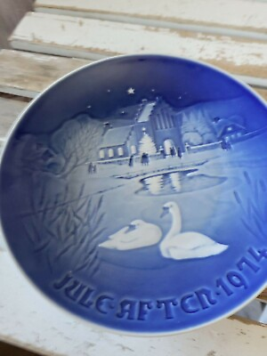 #ad Bamp;g Christmas in the village swan Denmark plate blue Xmas home decor