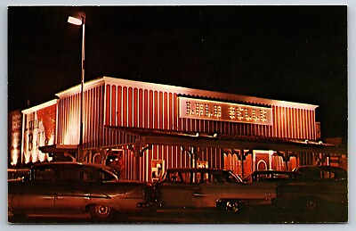 #ad Vintage Postcard AZ Scottsdale Lulu Belle 50s Cars Night View Chrome 13512