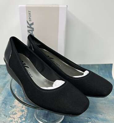 #ad Anne Klein Sport Women#x27;s Sz 7.5 M Wisher Fabric Wedge Pump Black Shoes NWB