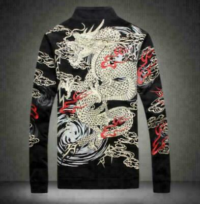 #ad Mens Chinese Totem Dragon Printed Coat Hoodie Outwear Stand Collar Casual Jacket
