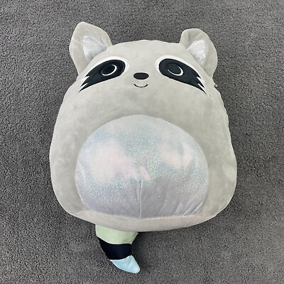 #ad Squishmallow Max 12quot; Raccoon Shimmer Belly And Ears Colorful Tail KellyToy*