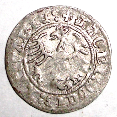 #ad 1513 Silver Coin Medieval Poland Lithuania Sigismund I. AR Half Groschen Eagle