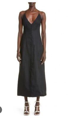 #ad Zimmermann Halcyon Women#x27;s Linen Midi Slip Dress in Black Size 1 US 6