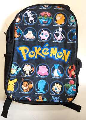 #ad RARE Pokemon Characters Black Backpack Bag School College Pokémon Book TCG