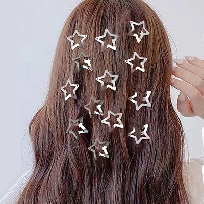 #ad 100Pcs Star BB Hairpins Metal Snap Clip Barrettes Pentagram Star Bobby Pin DIY