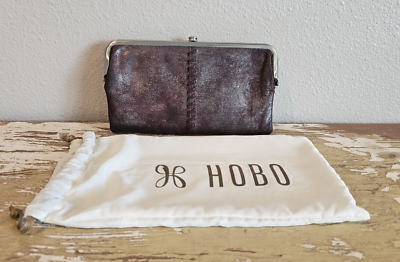 #ad HOBO LAUREN Plum Graphite Distressed Leather Wallet Clutch Double Frame
