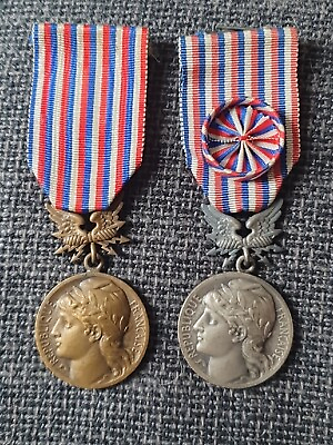 #ad Medal of Honour Post And Telegraph Silver And Bronze With Ribbon Years 30#x27;s