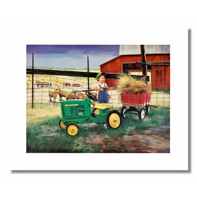#ad John Deere Tractor Boy Working Hay Farm Art Print Unframed Picture 8 x 10 inch