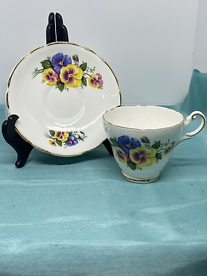 #ad Regency Bone China Cup and Saucer Pansies England Gold Trim