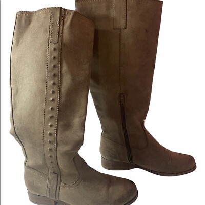 #ad Ladies MIA Knee High Boots Textured Tall Zip Closure Tan Brown Size 6.5