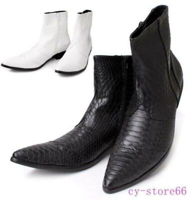 #ad SnakeSkin Men#x27;s Leather Chelsea Ankle Boots Pointed Toe Zip Oversize Dress Shoes