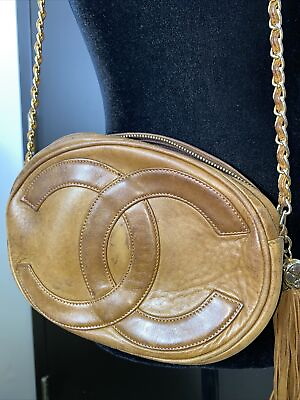 #ad CHANEL Shoulder Bag CC Brawn Lamb Skin Leather Vintage 1990s Authentic