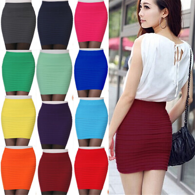 #ad Elastic Pleated Skirt High Waist Bodycon Skirts Mini Skirt Short Pencil Skirts#x27;