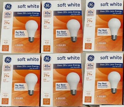 #ad GE 24 Bulbs 40 Watt Light Bulbs A19 Soft White Medium Base 390 Lumens 6 Packs