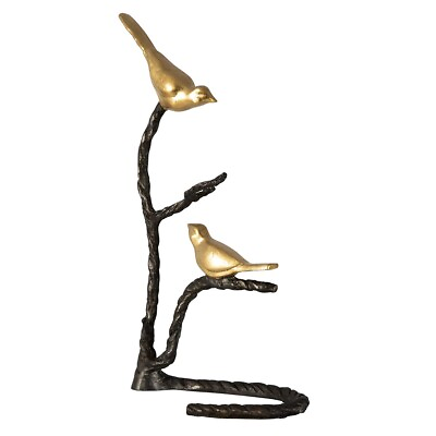 #ad Bird Branch Iron Gold Sculpture Metal Statue Contemporary