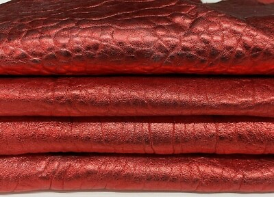 #ad METALLIC RED BUBBLY grainy thick Lambskin leather 2 skins 8sqf 2.0mm #A7327