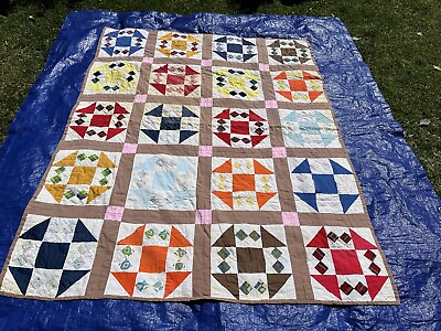 #ad Vintage SHOO FLY quilt • Hand Quilted Stitched • 76”x60”
