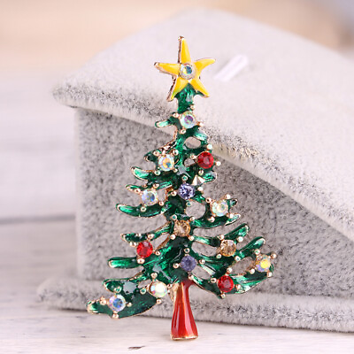 #ad Holiday Present Christmas Tree Brooch Rhinestone Christmas Brooches