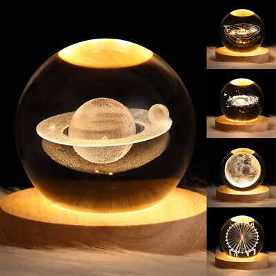 #ad LED Crystal Table Lamp USB 3D Moon Galaxy Globe Night Light Kids Xmas Decor Gift