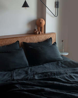 #ad Charcoal Black Linen Duvet Cover Set Softened Linen Bedding Quilt Duvet Cover