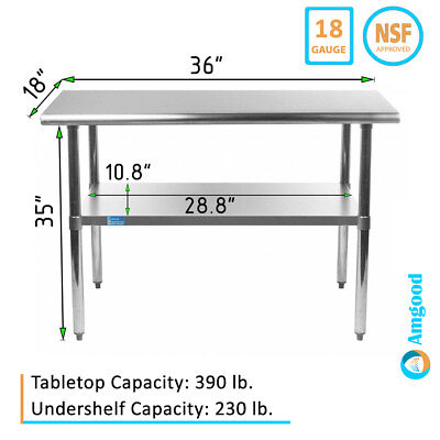 #ad 18quot; X 36quot; Stainless Steel Work Table With Galvanized Undershelf
