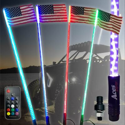#ad G2 5ft LED Whip 20 Color w American Flag amp; Quick Disconnect Off Road Polaris