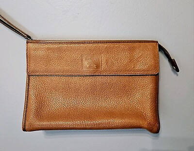 #ad Burberry Vintage Bag Clutch Purse Pouchette Brown Leather Horse Logo Nova Check