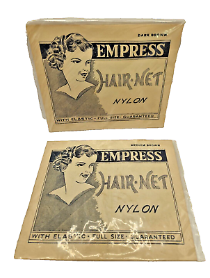 #ad 2 Vintage Empress Hair Nets Unopened Medium Dark Brown nylon in package unopened