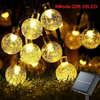 #ad Solar 20ft 30LED String Light Warm Wht Outdoor Waterproof Garden Party Xmas Deco