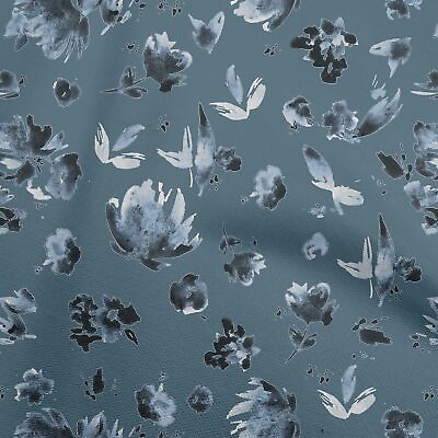 #ad oneOone Cotton Flex Dark Teal Blue Fabric Floral Watercolor Sewing vcK