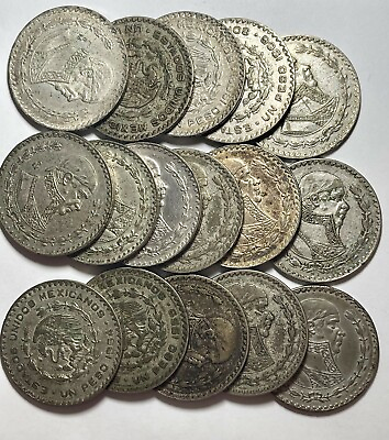 #ad 1957 1967 Mexico Silver Peso ESTADOS UNIDOS MEXICANOS Large Silver Crown
