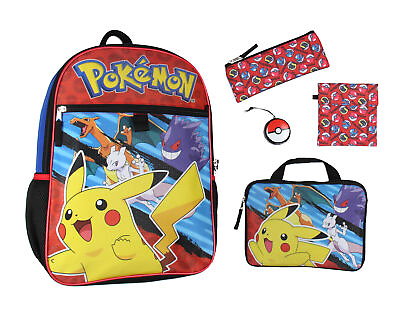 #ad Pokemon 5 PC Backpack Set With Card Carrier Pencil Case Snack Bag Stress Toy