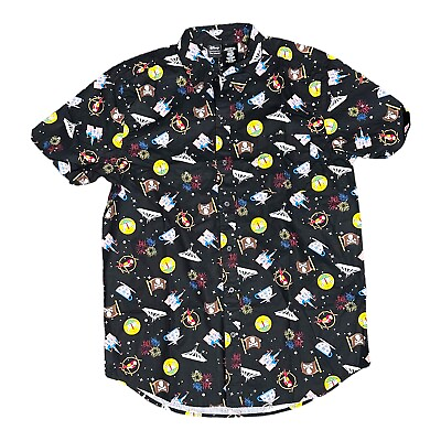 #ad NEW Disney Parks Icons Castle Space Mountain Button Up Shirt By Our Universe S