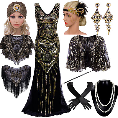 Vintage 1920s Beaded Flapper Gatsby Wedding Prom Long Evening Party Formal Dress