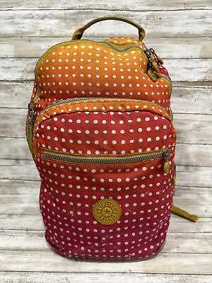 #ad Kipling Seoul Logo Rainbow Dot Print Large Backpack Adjustable Straps