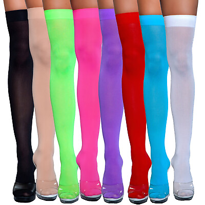 #ad Opaque Nylon Thigh High Stockings Hosiery Neon Costume Club Dance Rave 1932