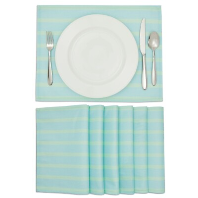 #ad 6x Blue Green Striped Placemat Table Mat for Kitchen Dining Decoration 13x17quot;