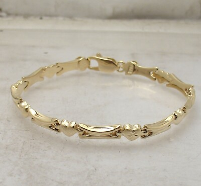 #ad 7.25quot; Hugs amp; Hearts XOXO Bracelet 10K Yellow Gold Plated Real Sterling Silver