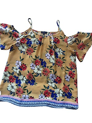 #ad Casual Woman Blouse Size M Floral Print Short Sleeves