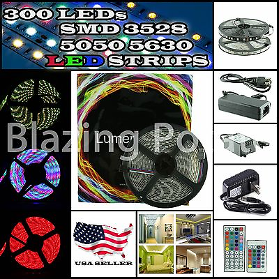 #ad ☆5M SMD 3528 5050 5630 300 LEDs RGB LED Strip Light 12V Power Supply USA Seller☆