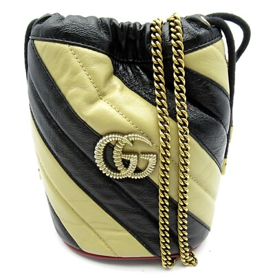 #ad GUCCI GG Marmont Mini Bucket Bag 573817 leather WomenShoulder Bag Black ...