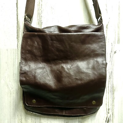 #ad 13 x 14” Dark Brown Leather Messenger Bag Small Laptop Satchel Shoulder Bag