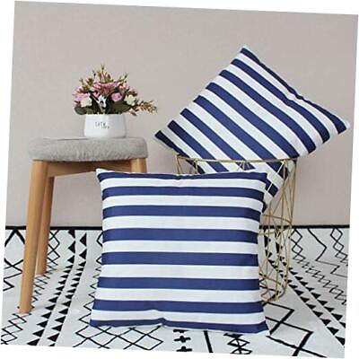 #ad 2Pack Navy Blueamp;White Striped Pillow Covers Modern Simple Throw 18”