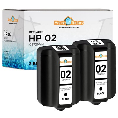 #ad 2 PK C8721WN Black Ink Cartridges for HP 02