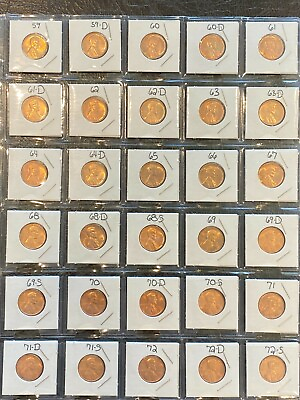 #ad Complete Red choice gem BU Memorial cent set 1959 1972 30 coins