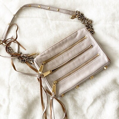 #ad Rebecca Minkoff tan beige Mini 5 Zip Shoulder Bag with gold hardware