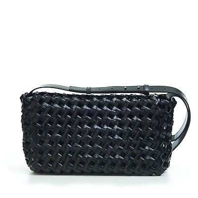 #ad BOTTEGA VENETA 4850$ BV WINDOW Crossbody Bag Black Woven Crochet Leather