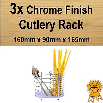 #ad 3x Silver Chrome Cutlery Holder Kitchen Utensil Pot Drain Kitchen Organiser